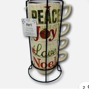 Pier 1 Festive Stacking Mugs with Stand NEW